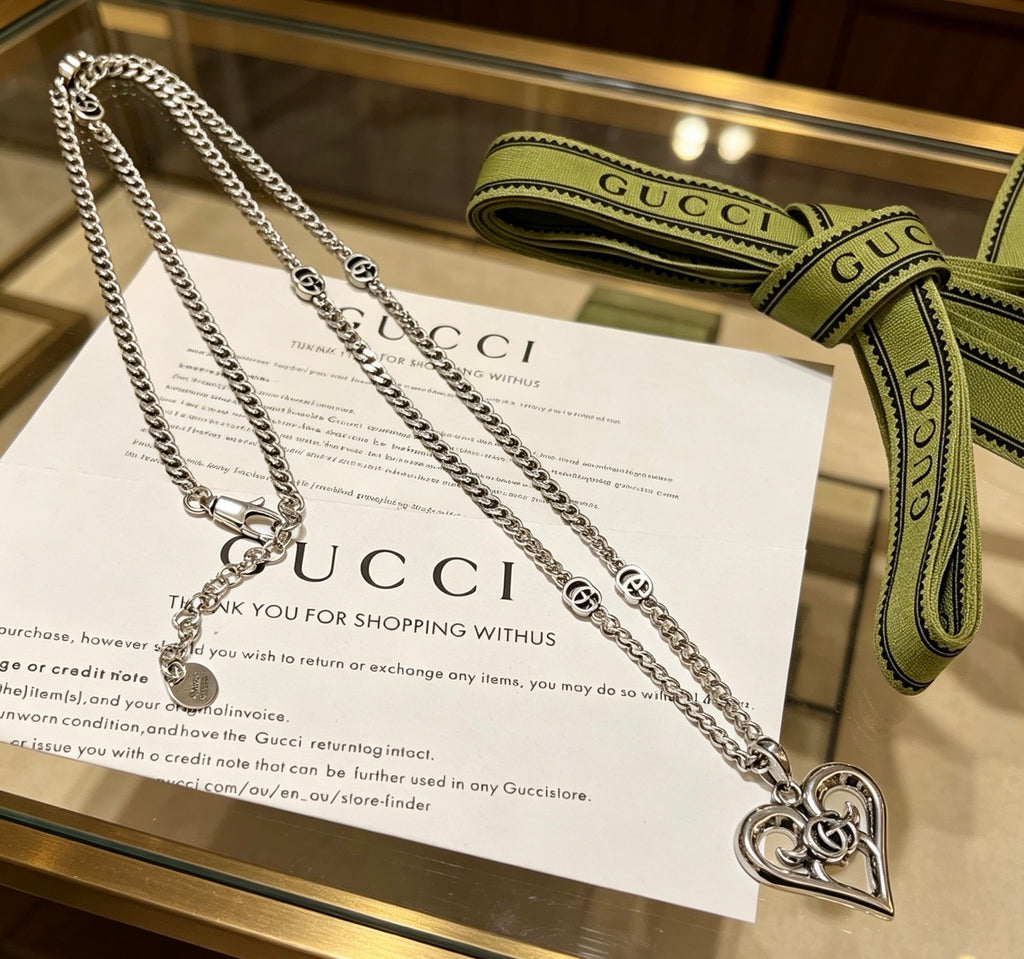 Double-G Emblem Pendant Necklace in Polished Metal-Tone – Design 080 main product view