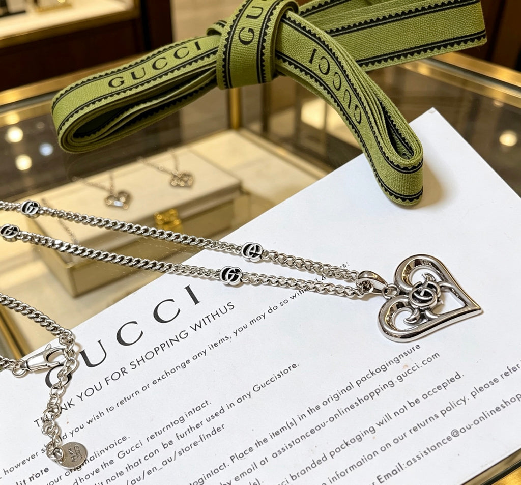 Double-G Emblem Pendant Necklace in Polished Metal-Tone – Design 080 front product view