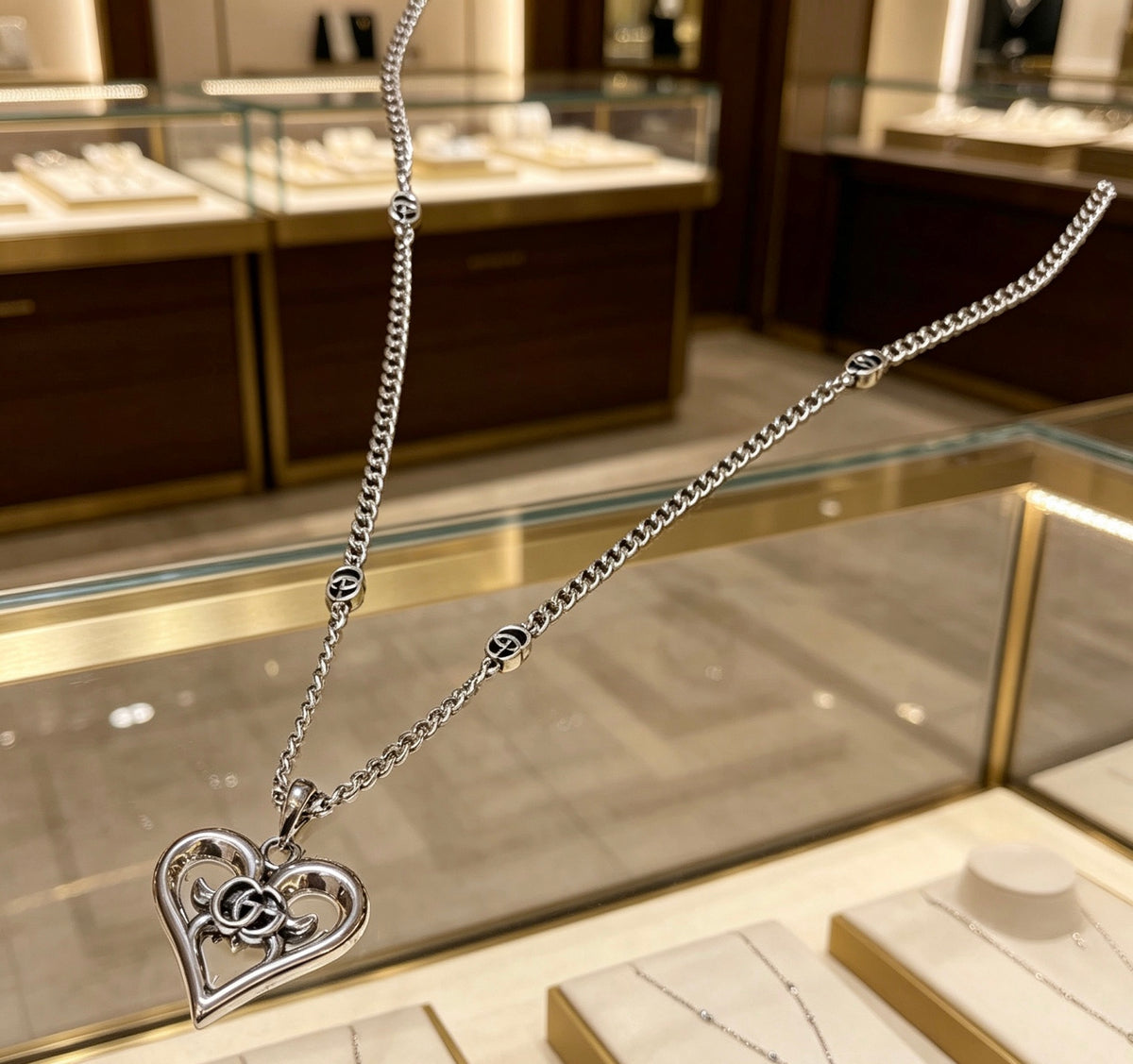 Double-G Emblem Pendant Necklace in Polished Metal-Tone – Design 080 front product view