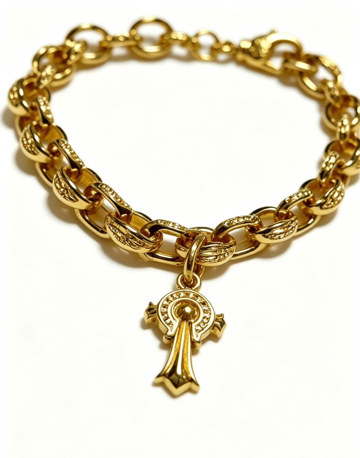 Signature Emblem Bracelet in Polished Metal-Tone – Design 008 close-up detail