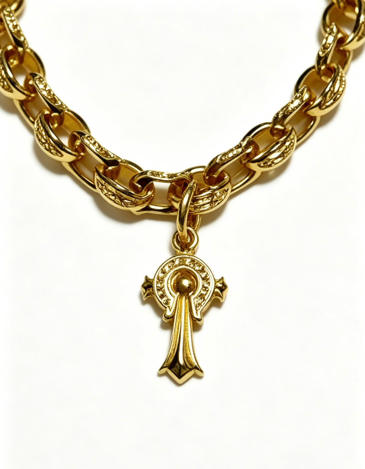 Cross Cuban-Link Bracelet in Antique Silver-Tone – Cuban Link – Design 06 styled product view