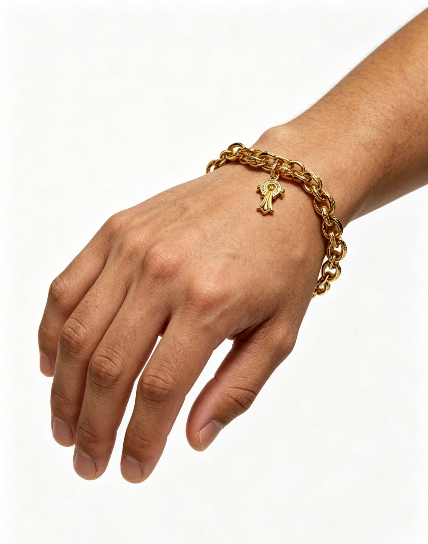 Cross Cuban-Link Bracelet in Antique Silver-Tone – Cuban Link – Design 06 front product view