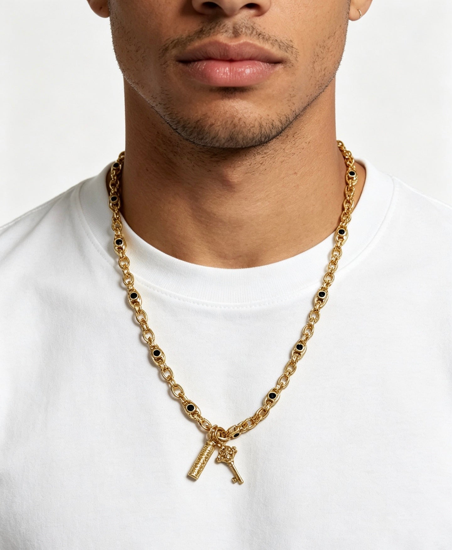 Signature Emblem Pendant Necklace in Polished Metal-Tone – Design 004 detail view