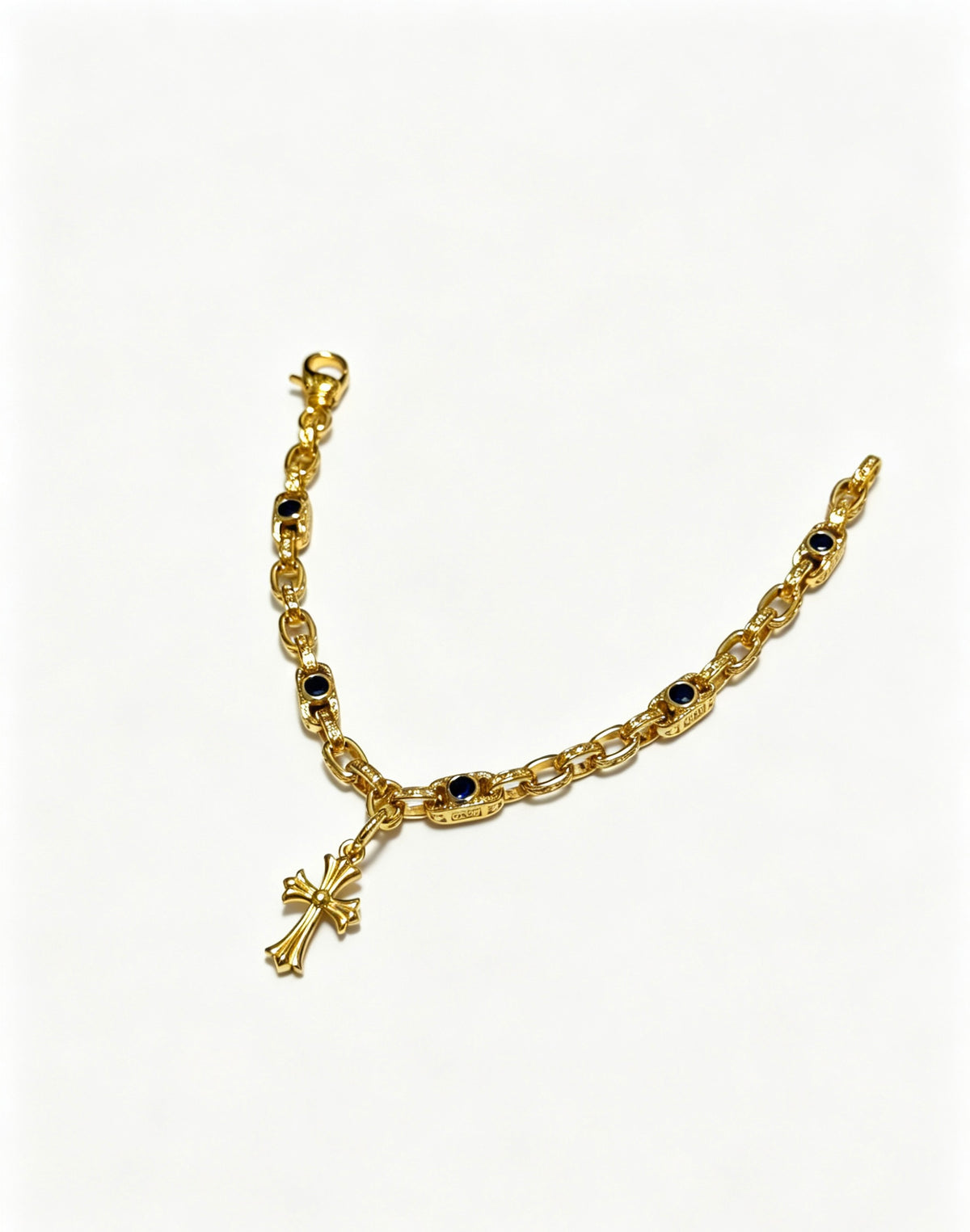 Cross Cuban-Link Bracelet in Antique Silver-Tone – Cuban Link – Design 04 front product view