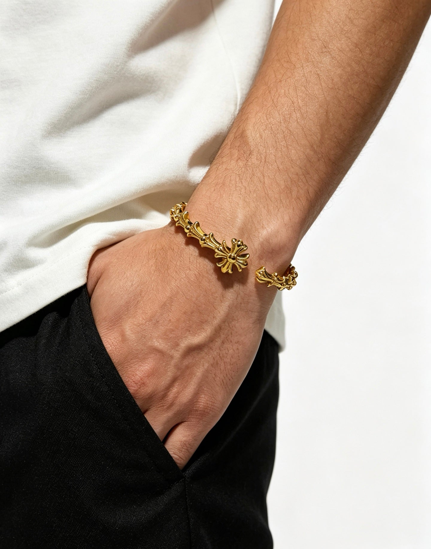 Signature Emblem Bangle in Polished Metal-Tone – Design 001 front product view