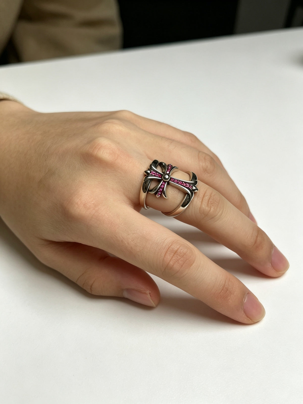 Cross Statement Ring in Metal-Tone – Design 13 detail view
