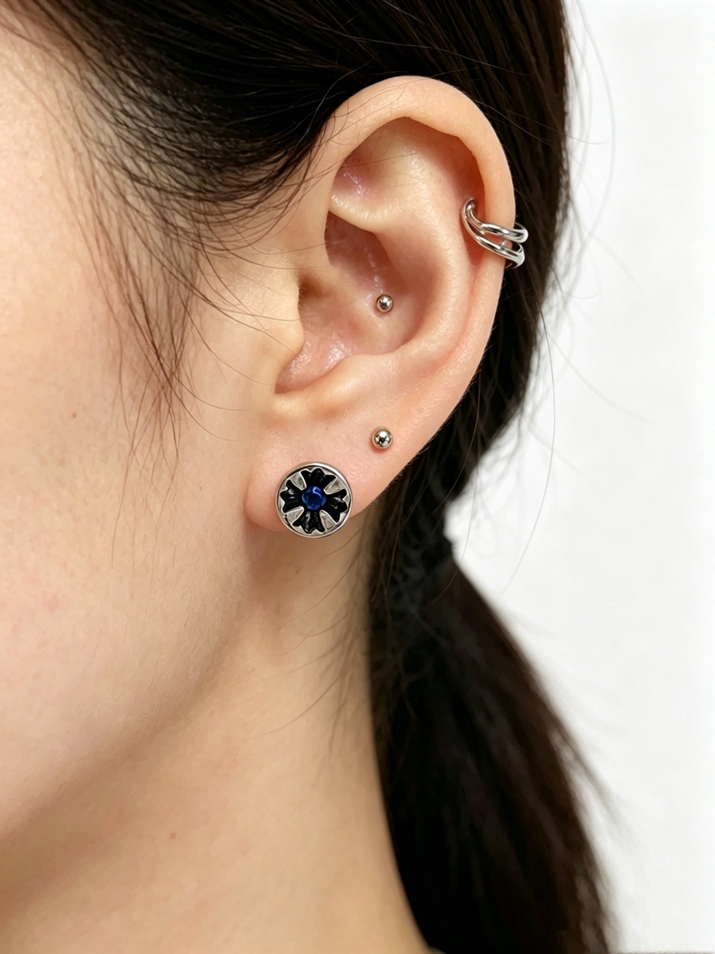 Signature Emblem Statement Earrings in Polished Metal-Tone – Design 011 front product view