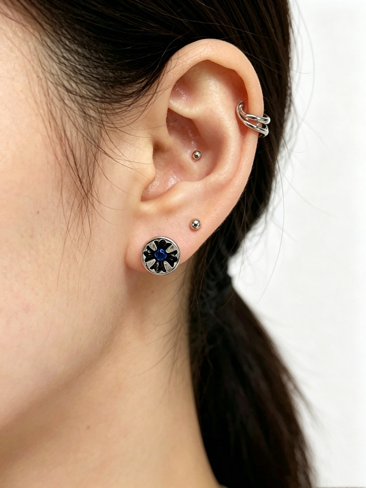 Signature Emblem Statement Earrings in Polished Metal-Tone – Design 011 front product view