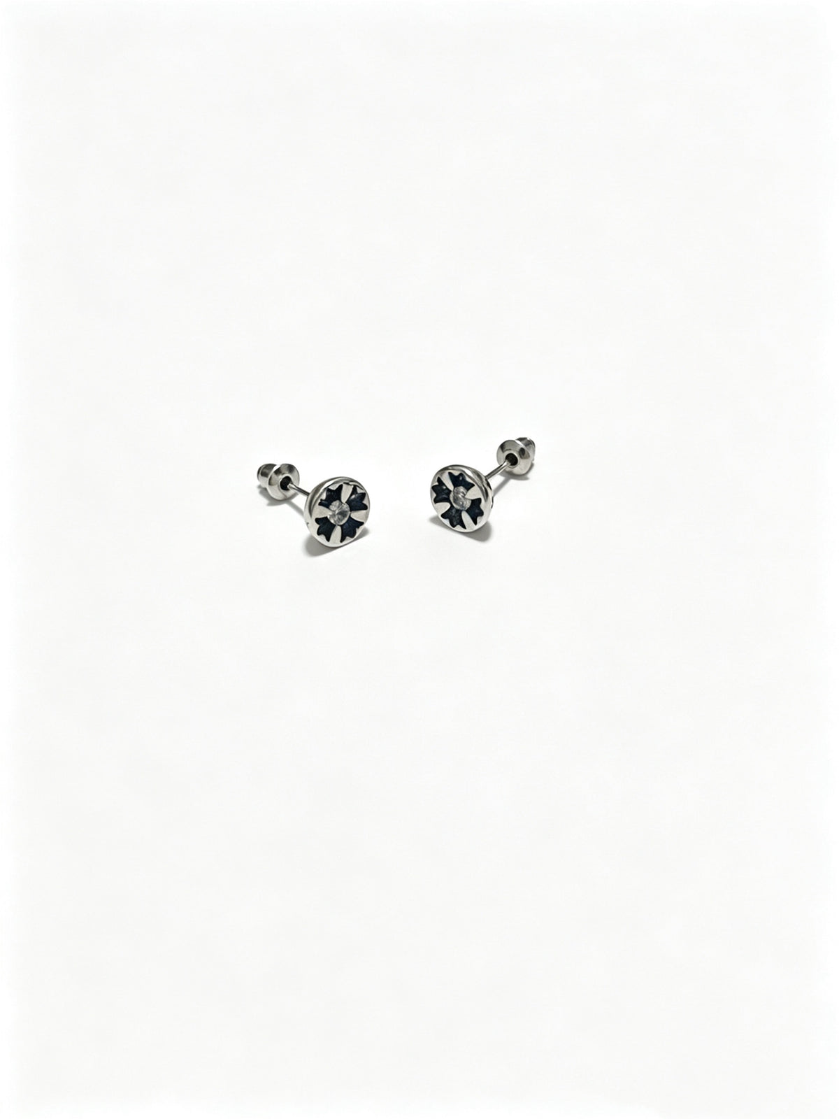 Signature Emblem Statement Earrings in Polished Metal-Tone – Design 012 close-up detail