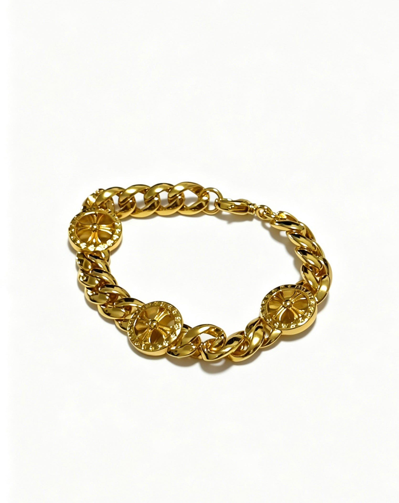 Signature Emblem Bracelet in Polished Metal-Tone – Design 020 side detail