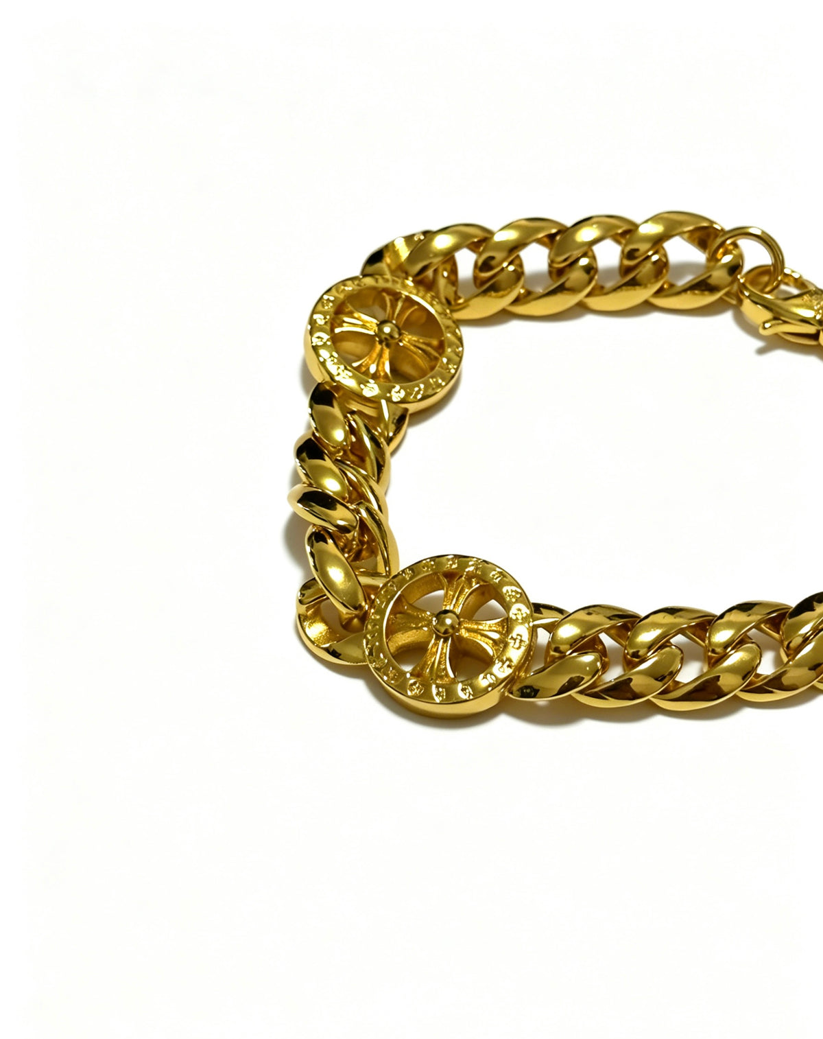 Signature Emblem Bracelet in Polished Metal-Tone – Design 020 close-up detail