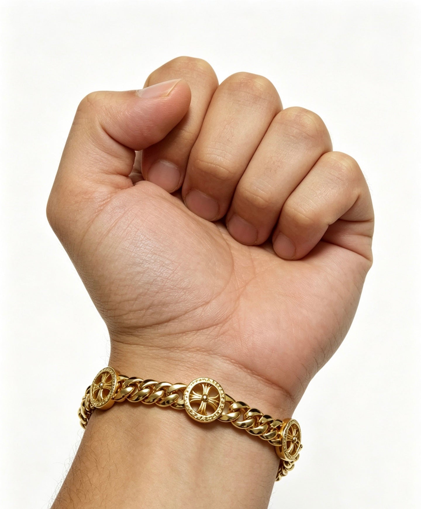 Cross Cuban-Link Bracelet in Antique Silver-Tone – Cuban Link – Design 16 front product view