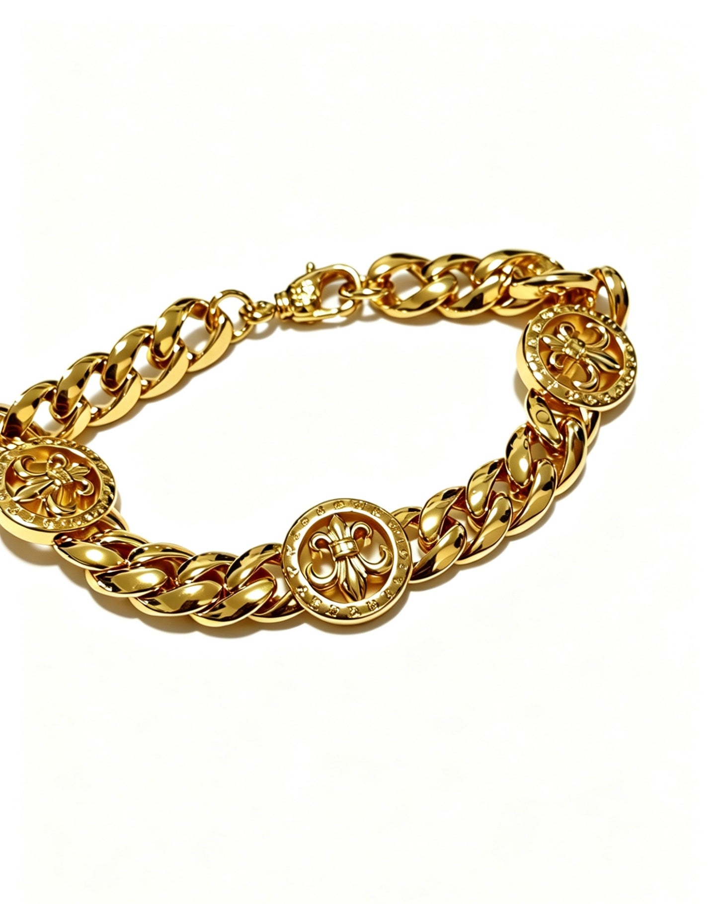 Signature Emblem Bracelet in Polished Metal-Tone – Design 019 side detail