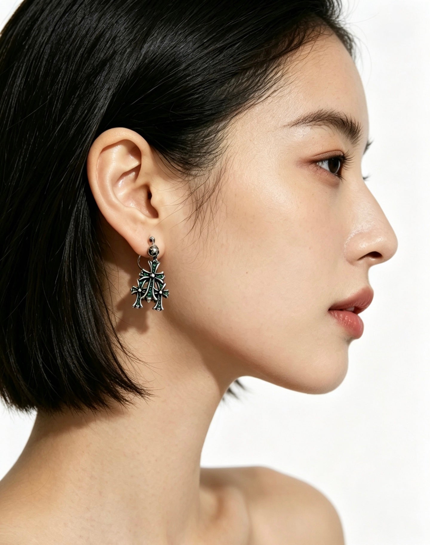 Signature Emblem Statement Earrings in Polished Metal-Tone – Design 018 detail view