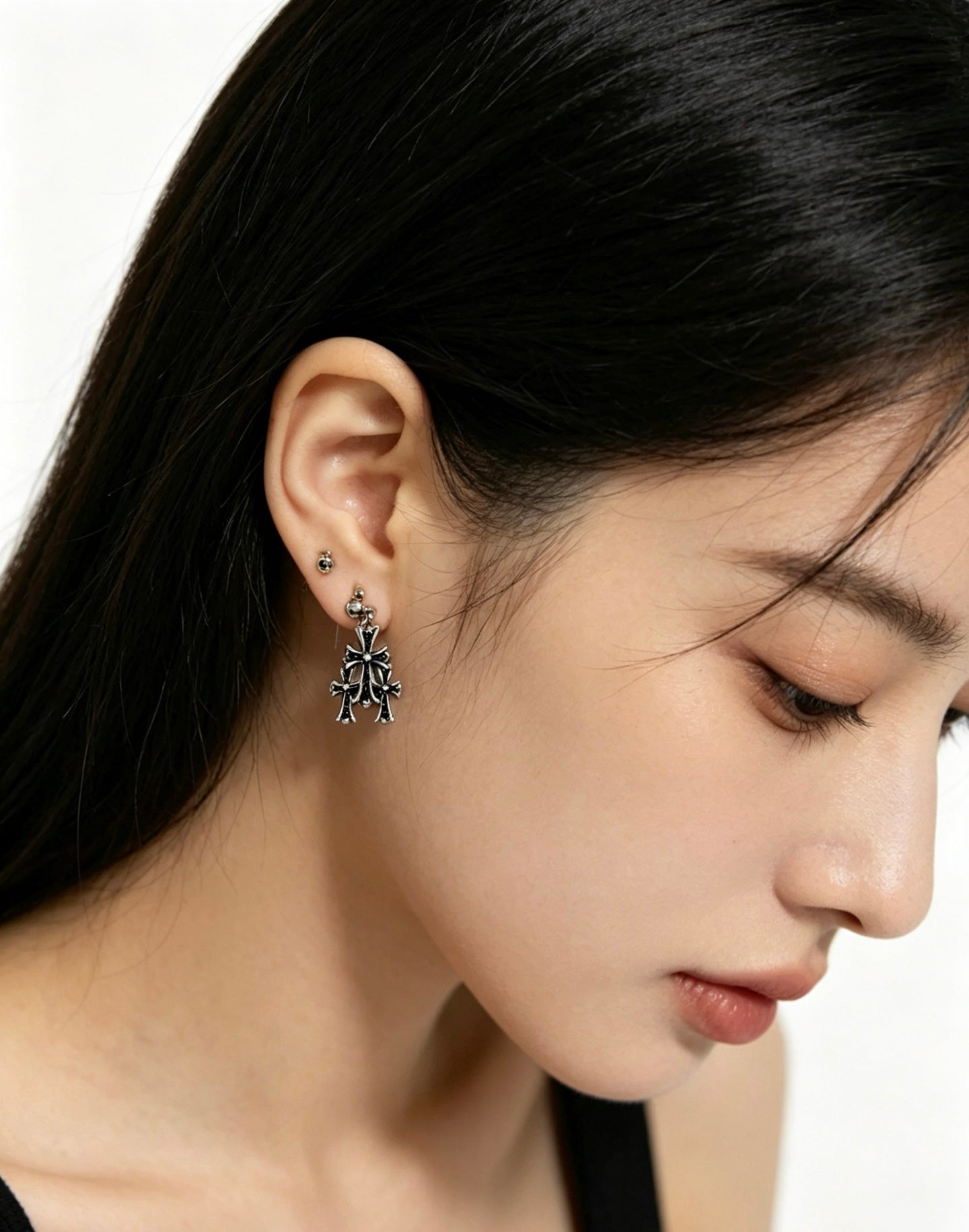 Signature Emblem Statement Earrings in Polished Metal-Tone – Design 017 detail view