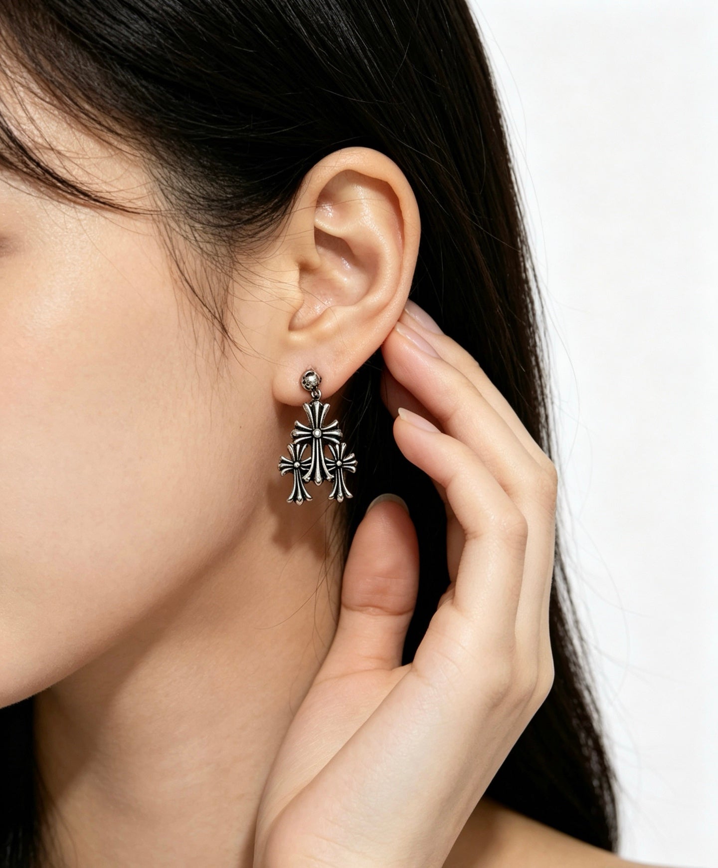 Cross Statement Earrings in Metal-Tone – Design 06 detail view