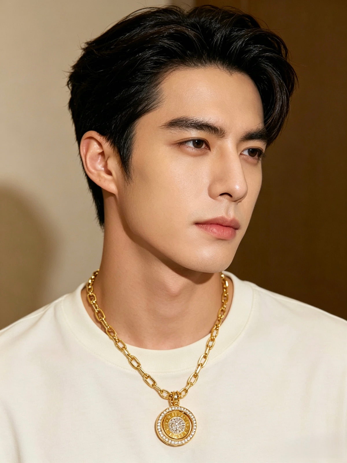 Geometric Emblem Statement Ring in Polished Metal-Tone – Design 018 styled product view