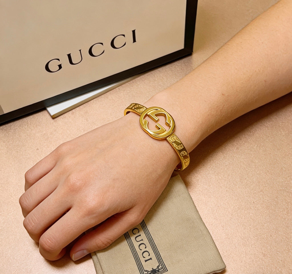 Double-G Emblem Bangle in Polished Metal-Tone – Design 009 styled product view