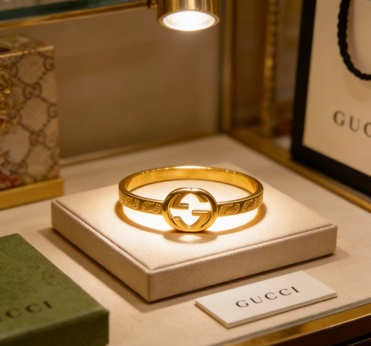Double-G Emblem Bangle in Polished Metal-Tone – Design 004 front product view