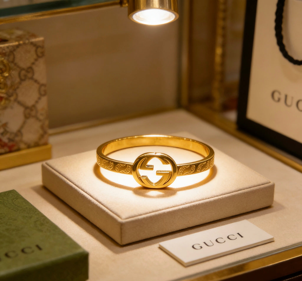 Double-G Emblem Bangle in Polished Metal-Tone – Design 009 front product view