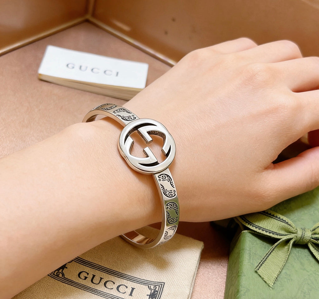 Double-G Emblem Bangle in Polished Metal-Tone – Design 011 styled product view