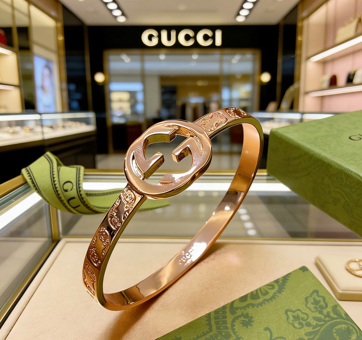 Double-G Emblem Bangle in Polished Metal-Tone – Design 010 detail view
