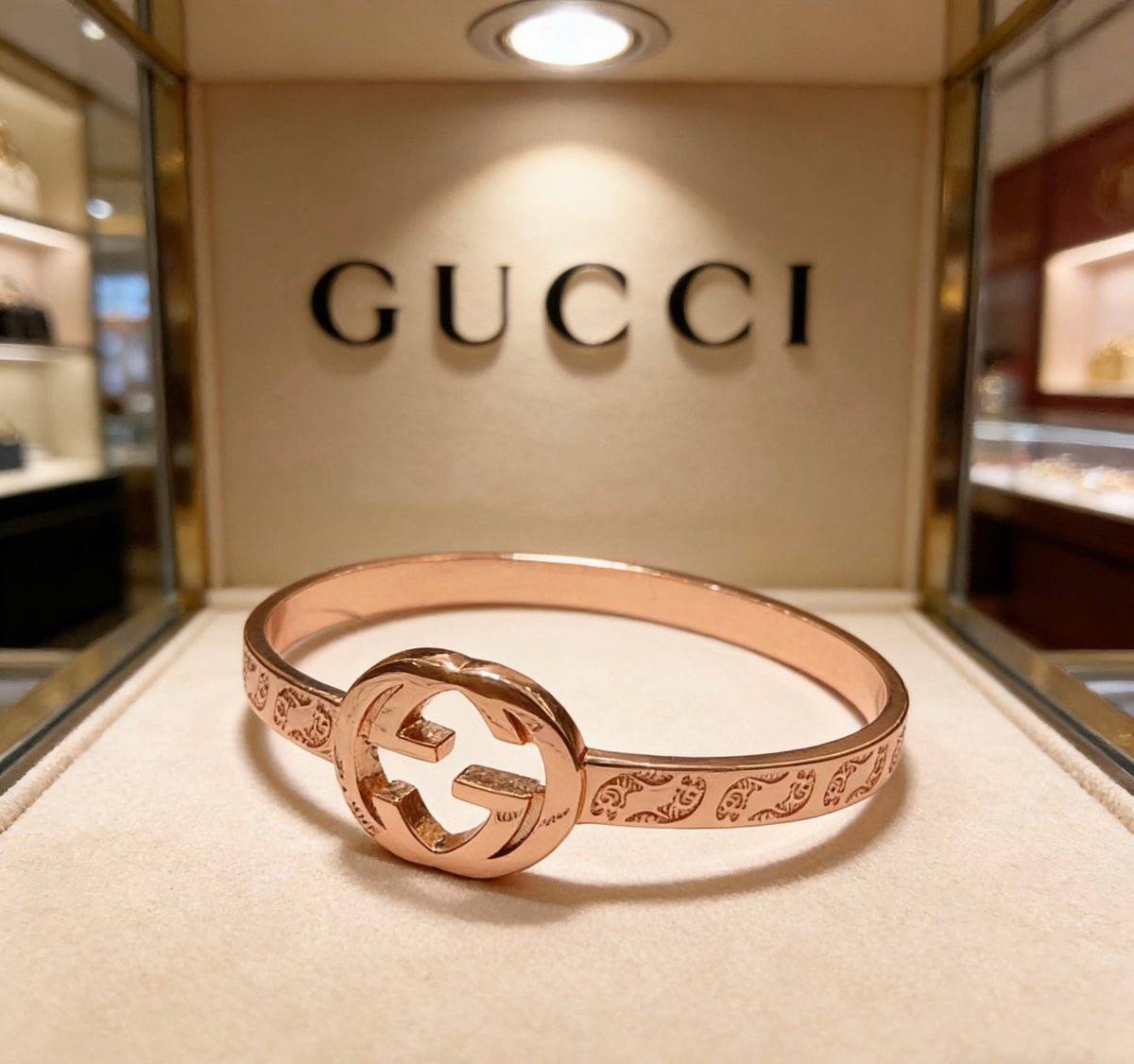 Double-G Emblem Bangle in Polished Metal-Tone – Design 002 close-up detail