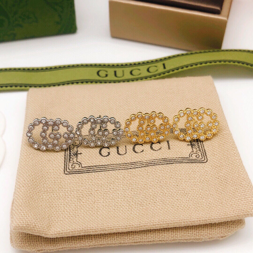Double-G Emblem Stud Earrings in Polished Metal-Tone – Vintage Detail – Design 006 main product view