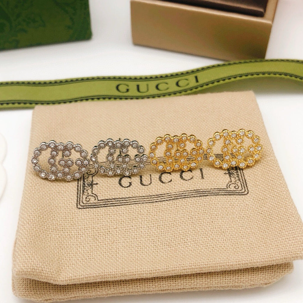 Double-G Emblem Stud Earrings in Polished Metal-Tone – Vintage Detail – Design 005 styled product view