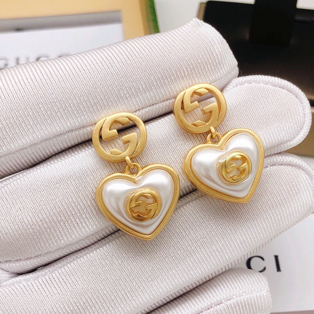 Heart Stud Earrings in Silver-Tone – Crystal Detail detail view