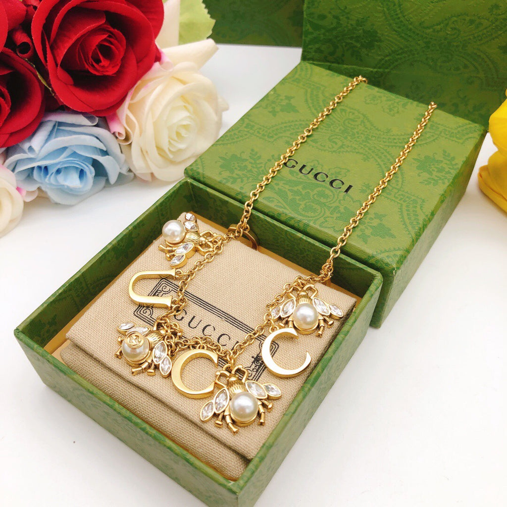 Bee Pendant Necklace in Gold-Tone – Bee Detail – Design 002 front product view