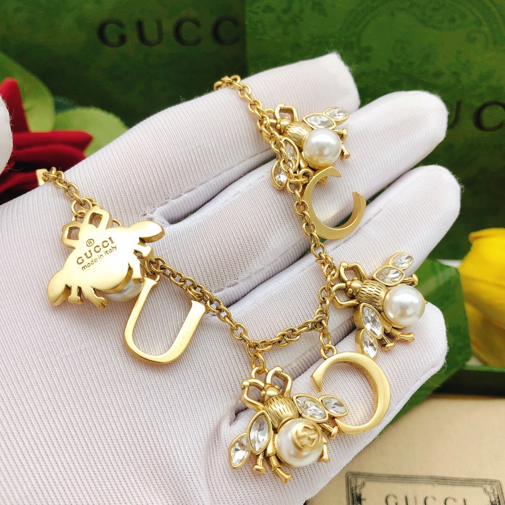 Bee Pendant Necklace in Gold-Tone – Bee Detail – Design 002 main product view
