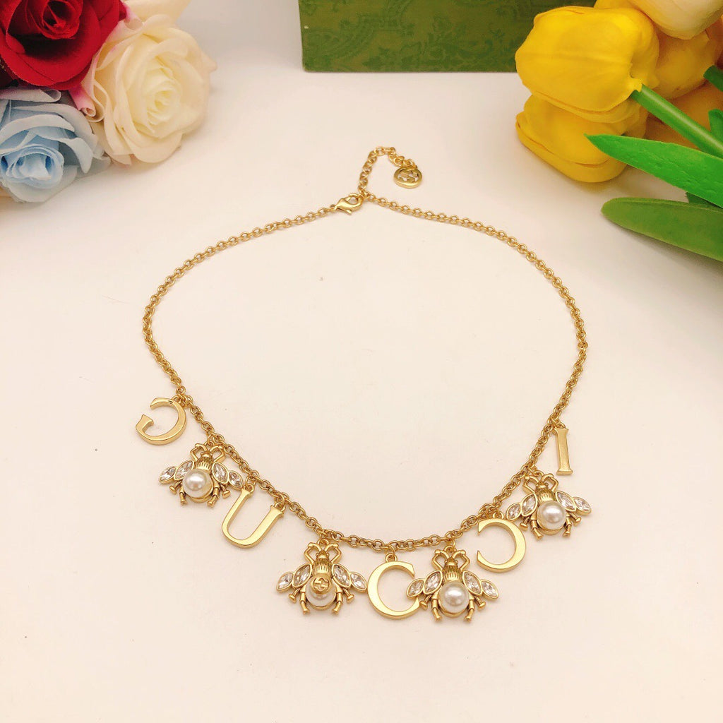 Bee Pendant Necklace in Gold-Tone – Bee Detail – Design 002 detail view