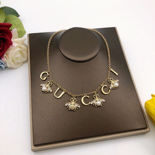 Bee Pendant Necklace in Gold-Tone – Bee Detail – Design 002 front product view