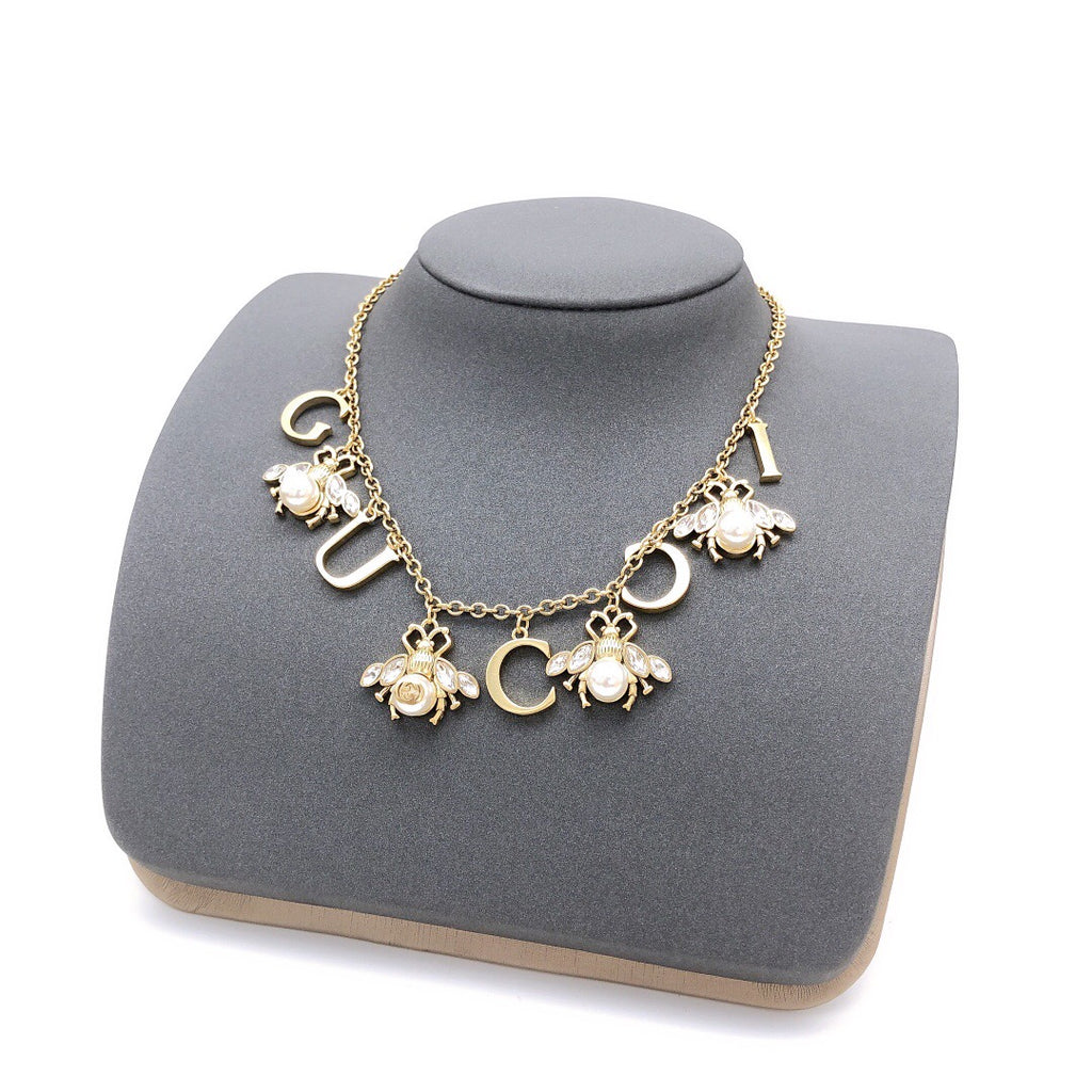 Bee Pendant Necklace in Gold-Tone – Bee Detail – Design 002 main product view