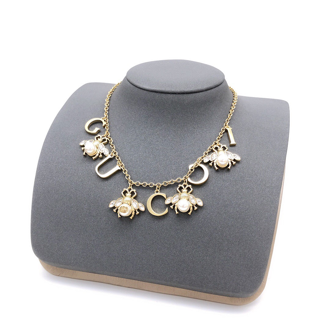 Bee Pendant Necklace in Gold-Tone – Bee Detail – Design 002 main product view