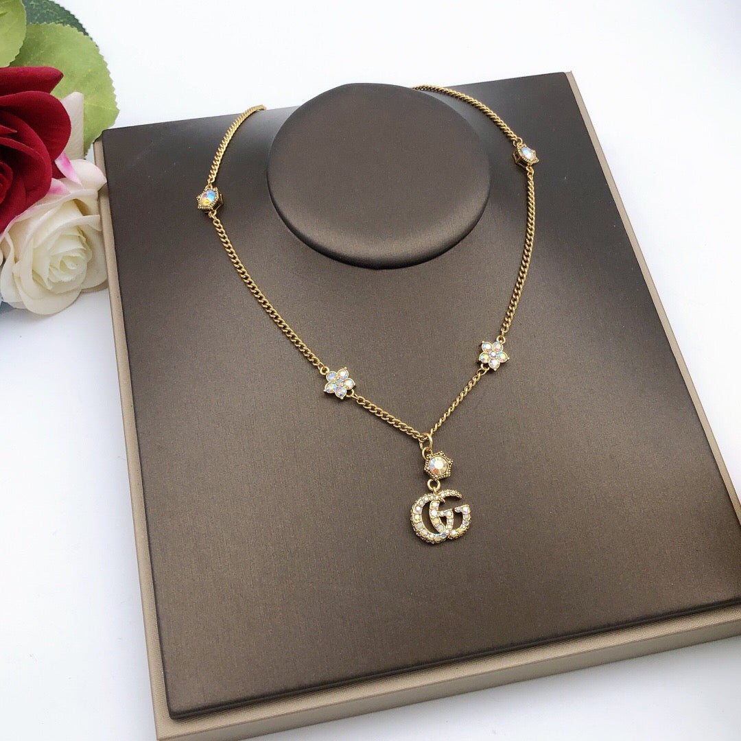 Geometric Emblem Pendant Necklace in Gold-Tone – Design 003 front product view