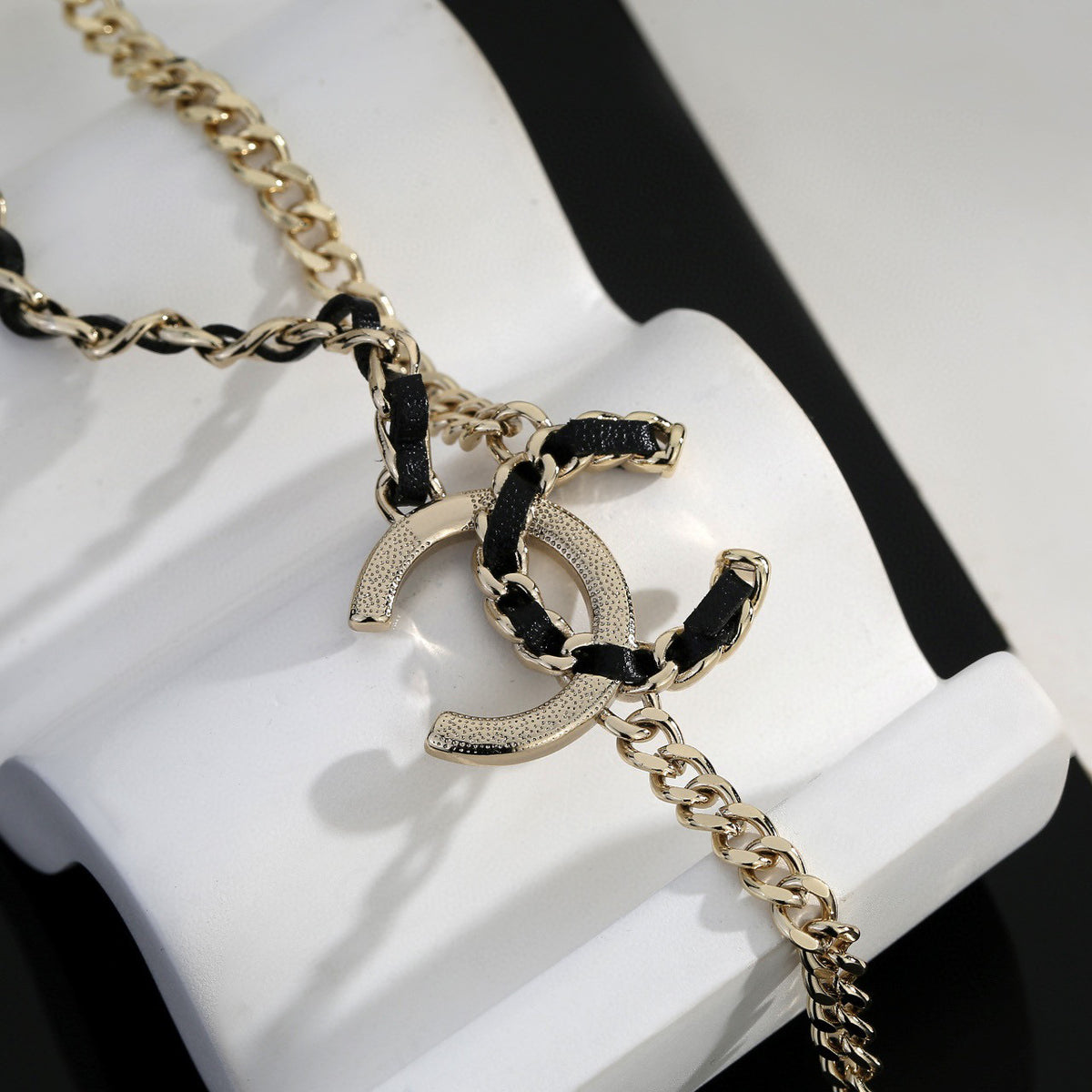 Signature Emblem Pendant Necklace in Gold-Tone – Black Detail – Design 008 close-up detail
