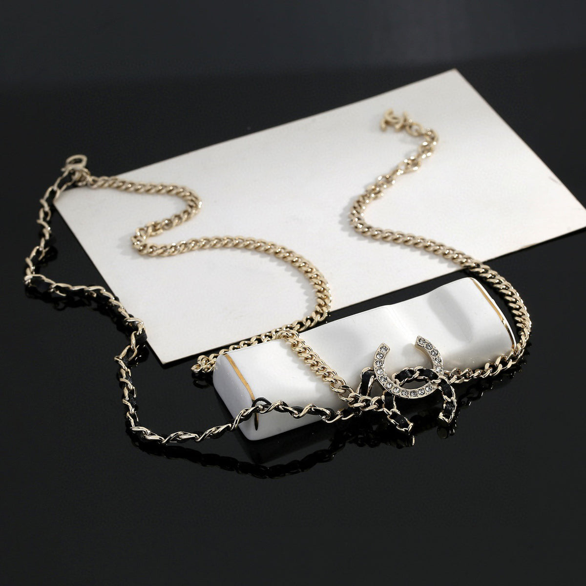 Signature Emblem Pendant Necklace in Gold-Tone – Black Detail – Design 010 detail view