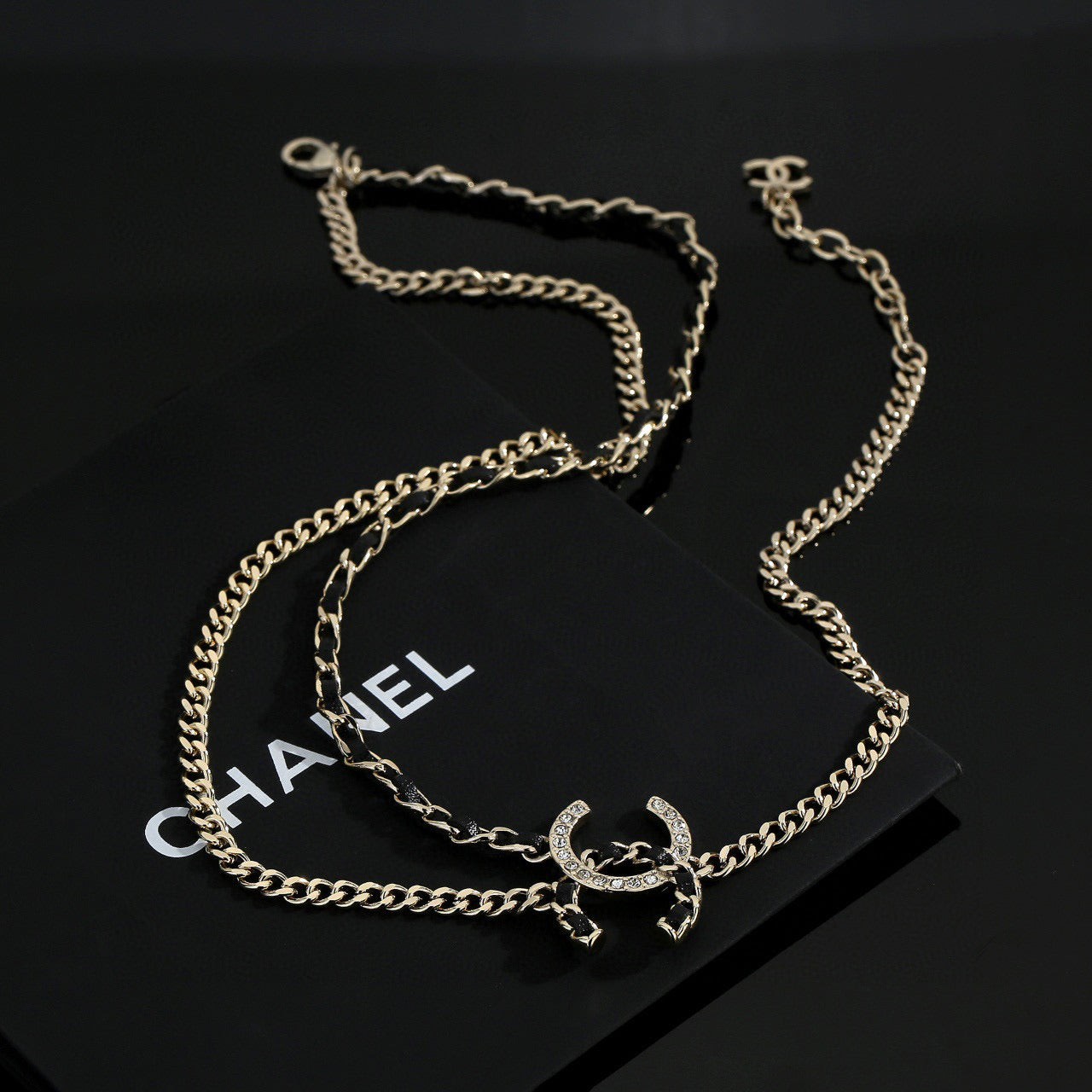 Signature Emblem Pendant Necklace in Gold-Tone – Black Detail – Design 008 main product view
