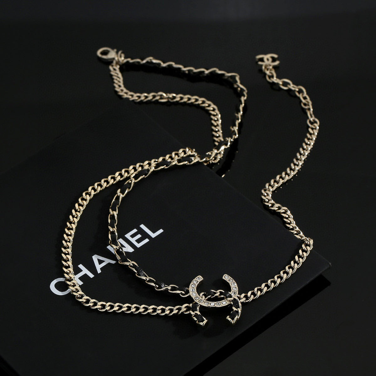 Signature Emblem Pendant Necklace in Gold-Tone – Black Detail – Design 010 main product view