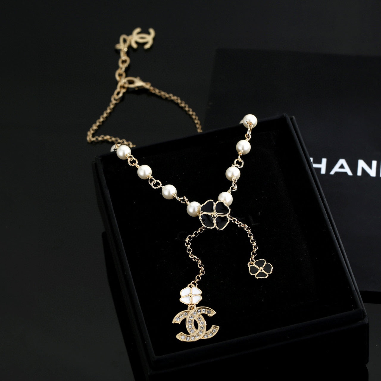 Double-C Emblem Pearl-Detail Pendant Necklace – Pearl Detail – Design 025 main product view