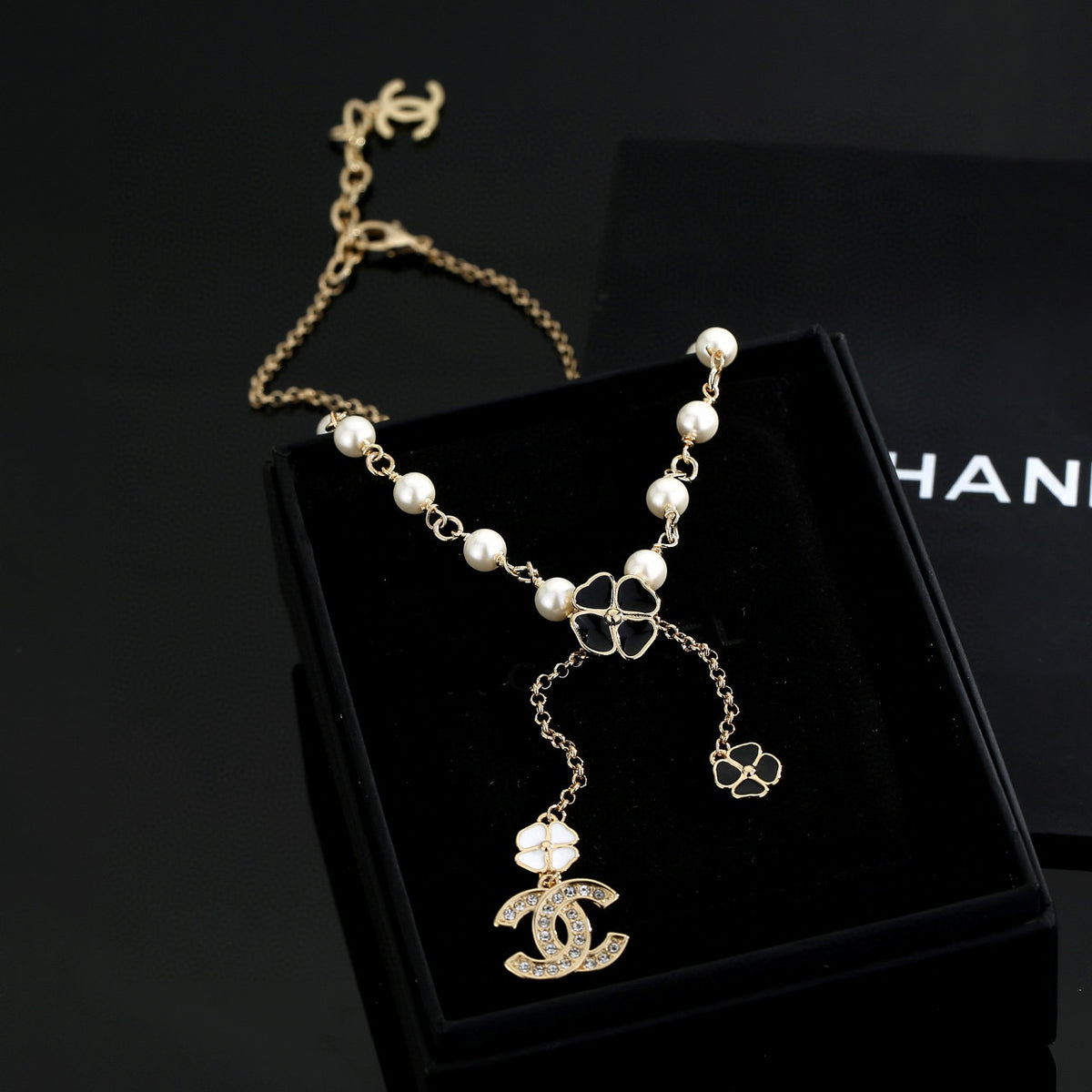 Double-C Emblem Pearl-Detail Pendant Necklace – Pearl Detail – Design 026 main product view
