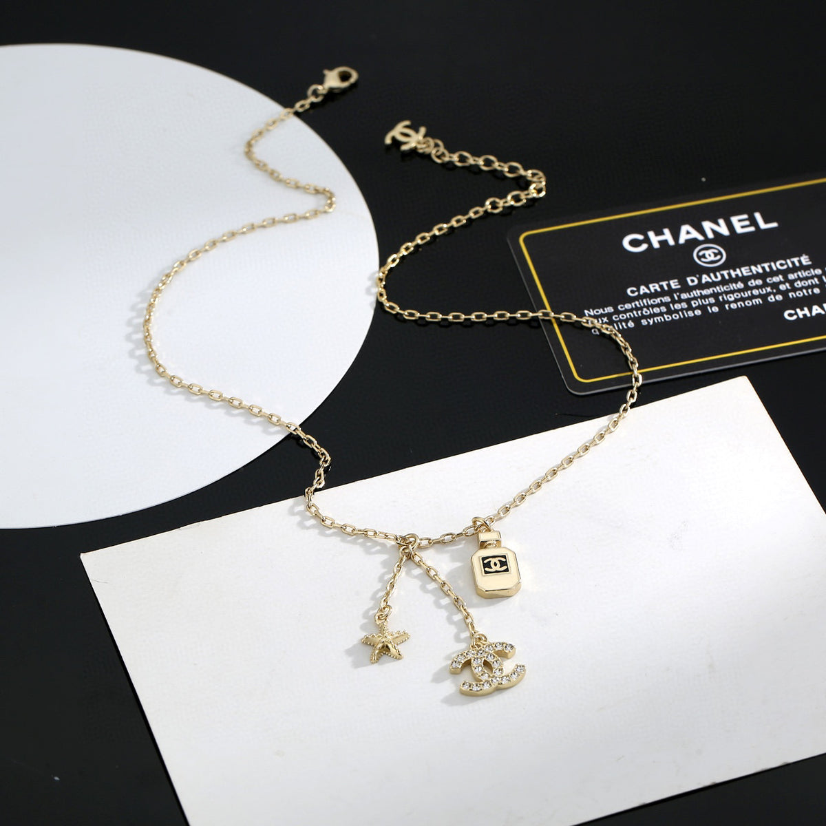 Double-C Emblem Pendant Necklace in Polished Metal-Tone – Design 009 main product view