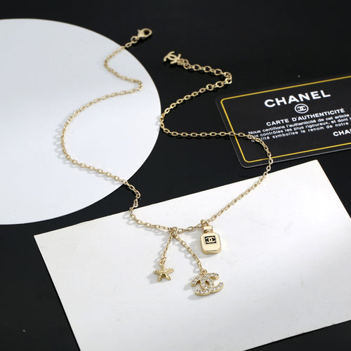 Double-C Emblem Pendant Necklace in Polished Metal-Tone – Design 009 main product view