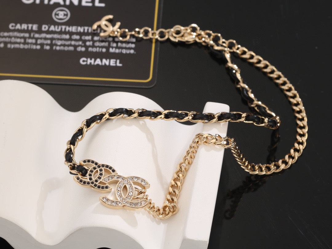 Signature Emblem Pendant Necklace in Gold-Tone – Black Detail – Design 009 front product view
