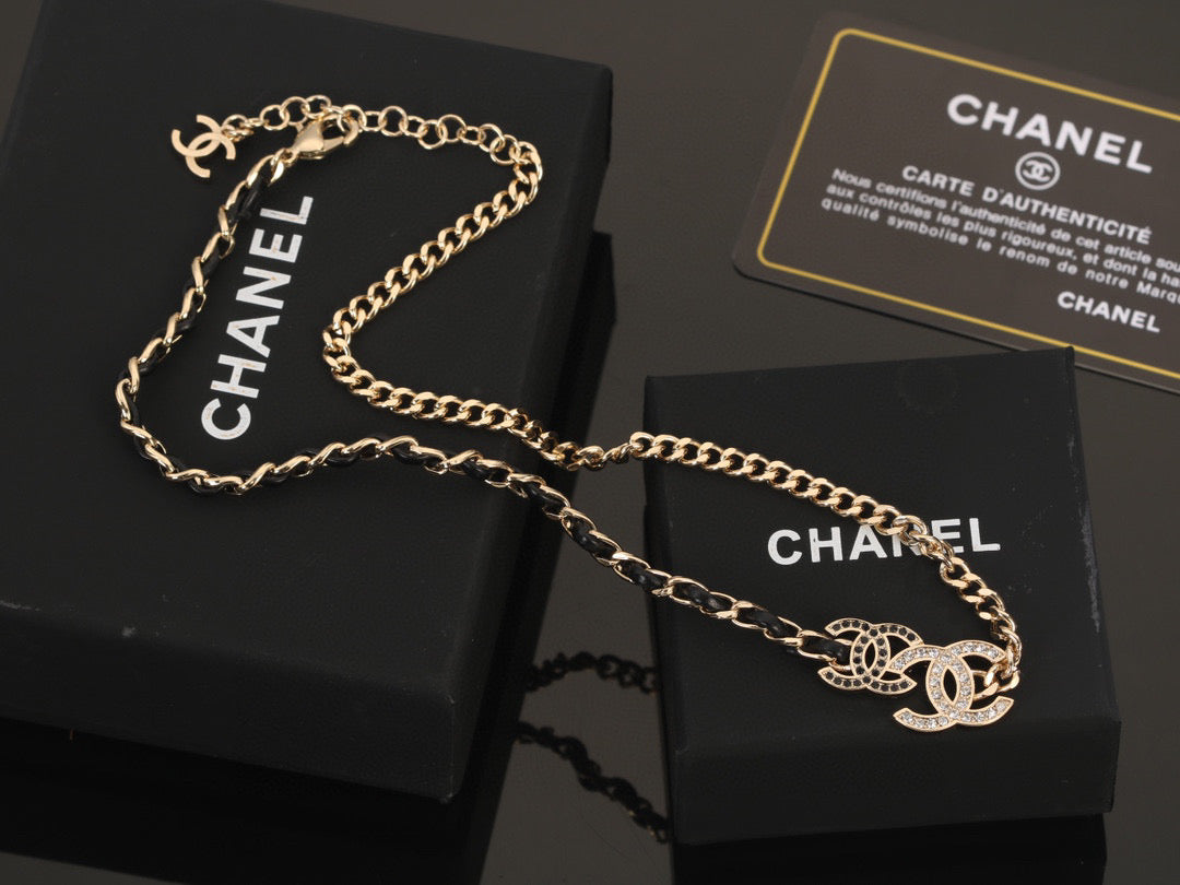 Signature Emblem Pendant Necklace in Gold-Tone – Black Detail – Design 009 detail view