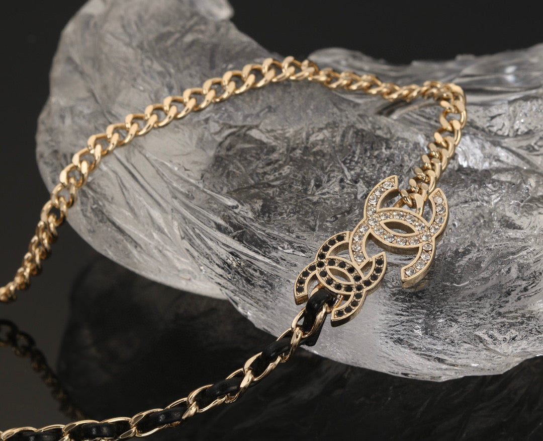 Signature Emblem Pendant Necklace in Gold-Tone – Black Detail – Design 009 styled product view