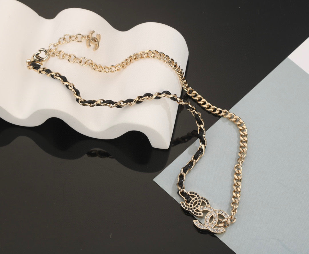 Signature Emblem Pendant Necklace in Gold-Tone – Black Detail – Design 007 close-up detail
