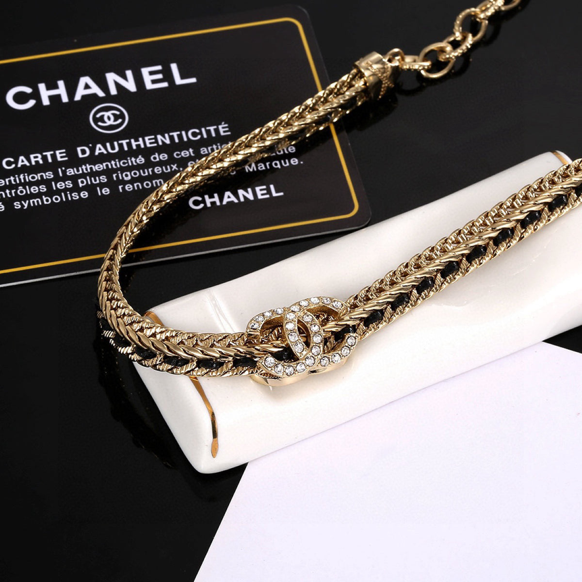 Signature Emblem Pendant Necklace in Gold-Tone – Design 017 detail view